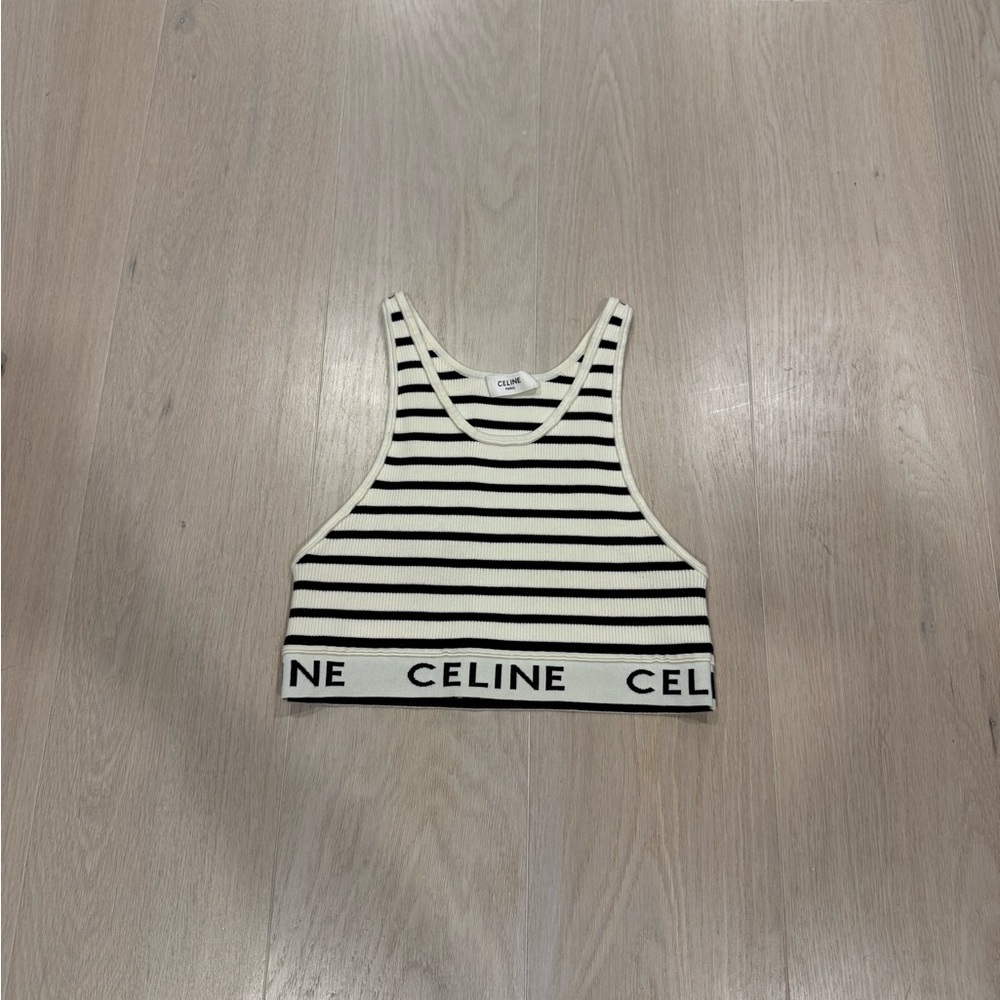 Celine Black & White Striped Ribbed Crop Cami